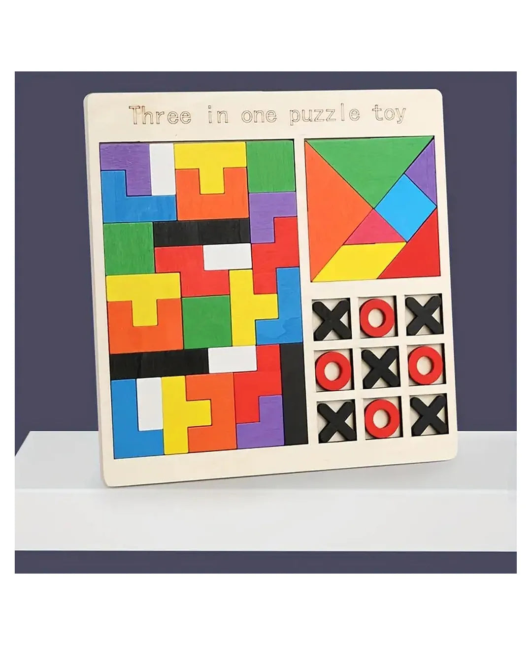 3-in-1 Wooden Puzzle Toy – Educational Brain Teaser for Kids & Adults