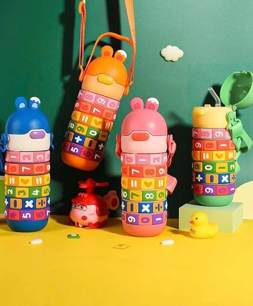 Math Learning Water Bottle with Colorful Puzzle Design