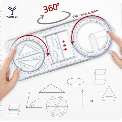 Multifunctional Geometric Ruler – Math, Drawing & Measuring Tool for Students & Designers