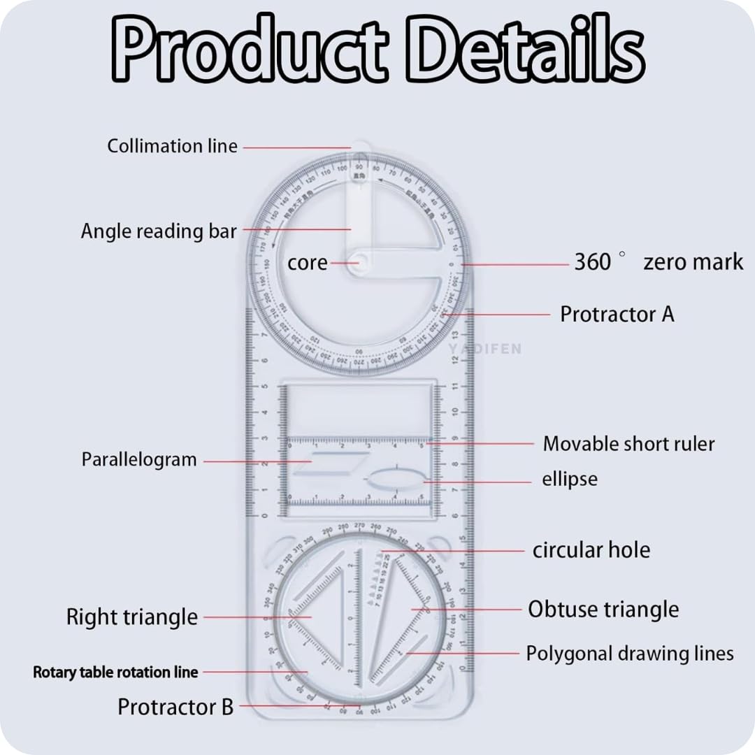 Multifunctional Geometric Ruler – Math, Drawing & Measuring Tool for Students & Designers