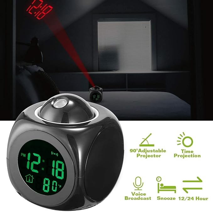 LED Digital Projector Alarm Clock with LCD Display & Temperature