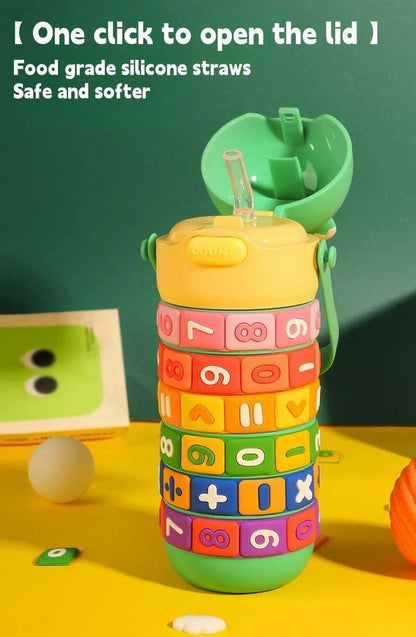 Math Learning Water Bottle with Colorful Puzzle Design