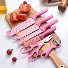 6 Pcs Color Printing Knife Set – Stainless Steel Kitchen Knives with Ergonomic Handles